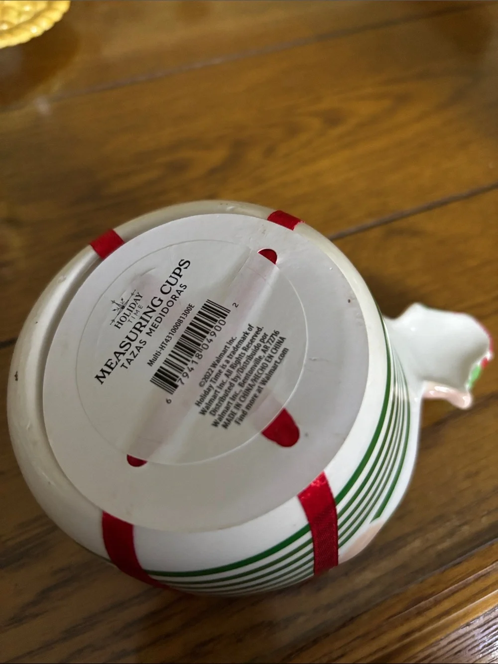 Festive Green Elf Ceramic Nesting Measuring Cups with Red Ribbon